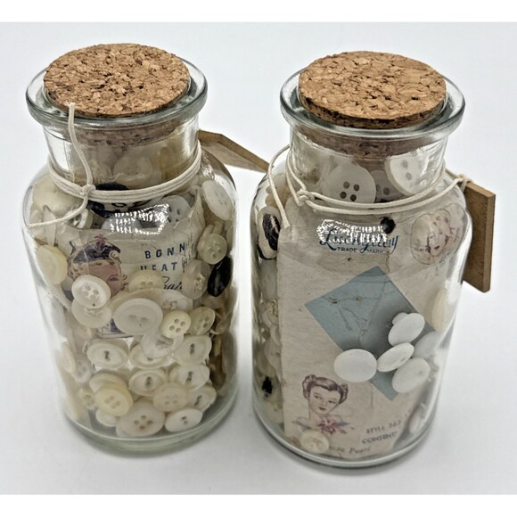 Vintage Buttons In Glass Bottles W/Cork s 5” Tall Various Buttons - Picture 10 of 11